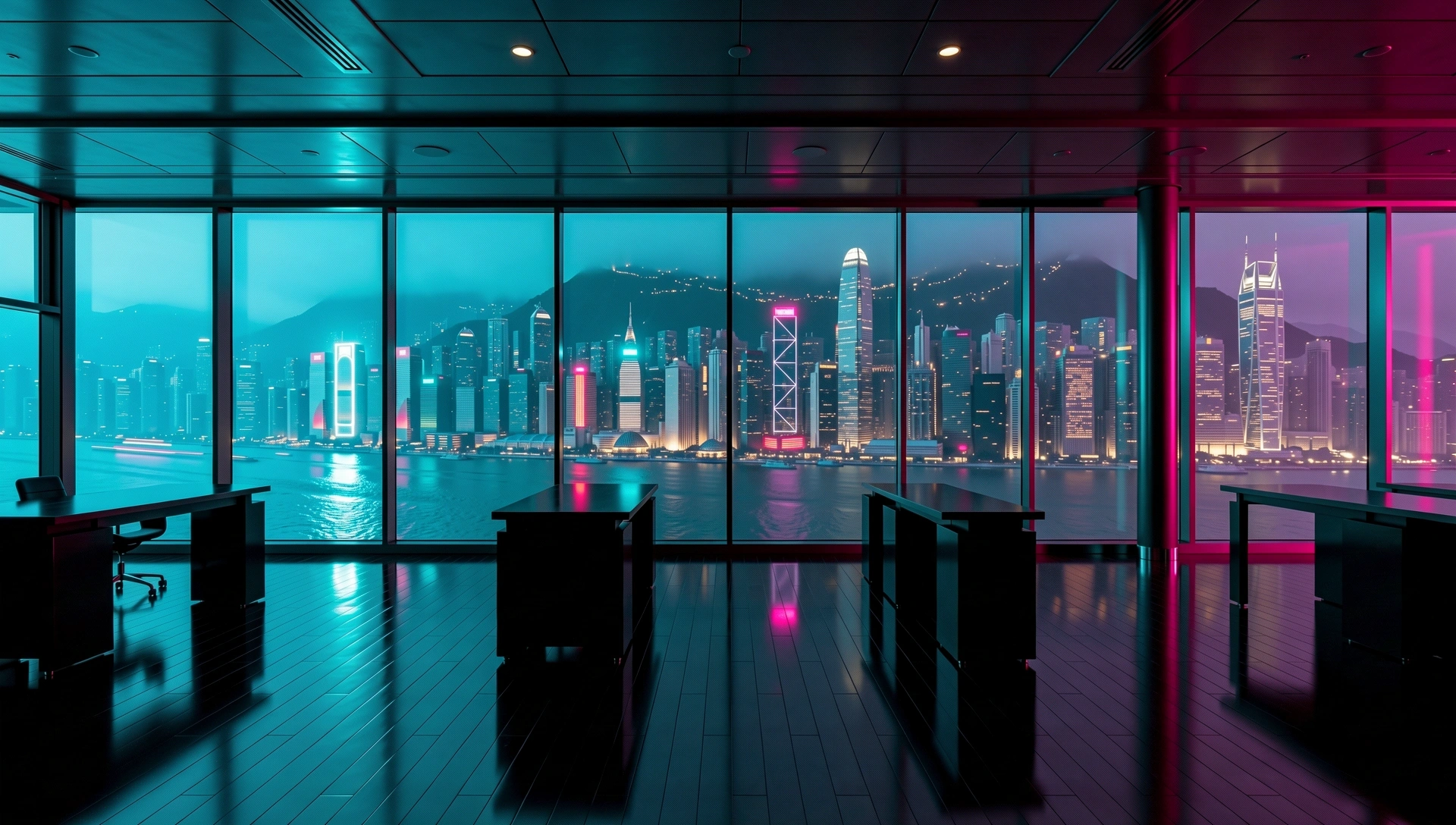 Hong Kong Financial District at night